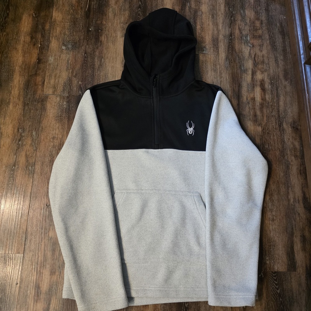 Spyder Black‎ & Oatmeal Quarter Zip Pullover Hoodie Mens Med. Spyder Pocket